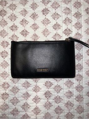 Nine West Black Leather Wristlet with Gold Logo